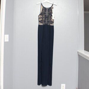 Lush nwt navy nude crocheted maxi dress